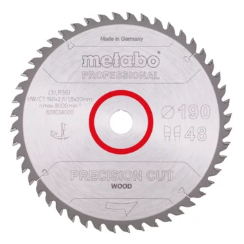 Metabo Hoja de sierra "precision cut wood - professional", 190x20, D48 DI 10° (628034000) · 628034000