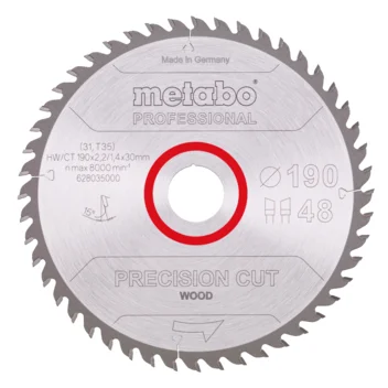 Metabo Hoja de sierra "precision cut wood - professional", 190x30, D48 DI 15° (628035000) · 628035000