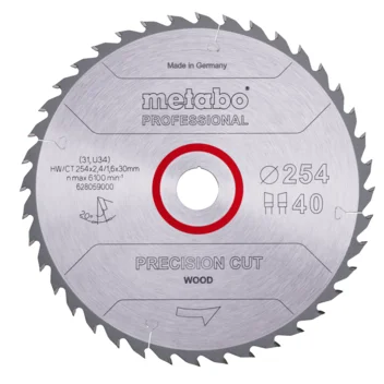 Metabo Hoja de sierra "precision cut wood - professional", 254x30, D40 DI 20° (628059000) · 628059000