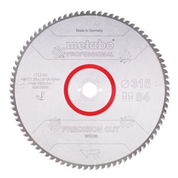 Metabo Hoja de sierra "precision cut wood - professional", 315x30, D84 DI 5° neg. (628225000) · 628225000
