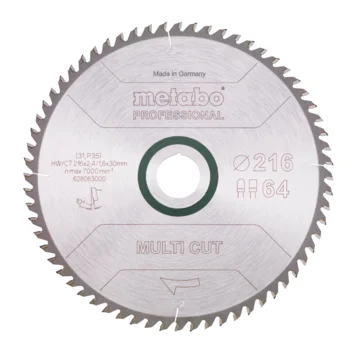Metabo Hoja de sierra "multi cut - professional", 216x30, D64 DP/DT, 10° (628063000) · 628063000