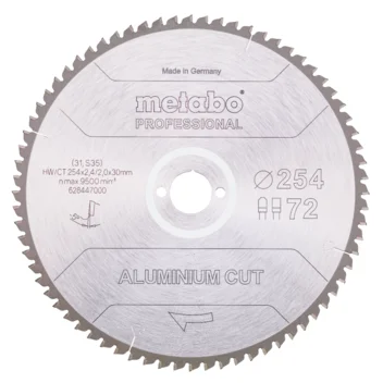 Metabo Hoja de sierra "aluminium cut - professional", 254x30 Z72 DP/DT 5°neg (628447000) · 628447000