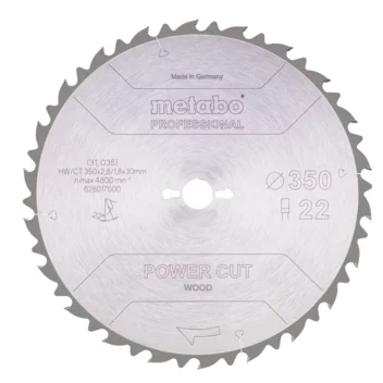 Metabo Hoja de sierra "power cut wood - professional", 350x30, D22 DP 22° (628017000) · 628017000