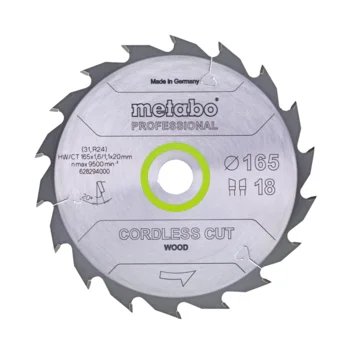 Metabo Hoja de sierra "cordless cut wood - professional", 165x20 Z18 DI 20° (628294000) · 628294000