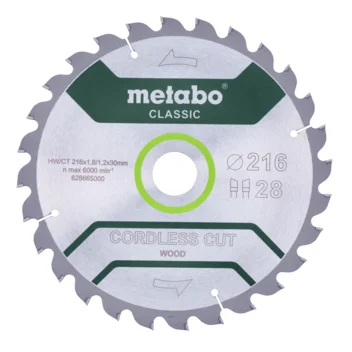 Metabo Hoja de sierra "cordless cut wood - classic", 216x30 D28 DI 5° /B (628665000) · 628665000