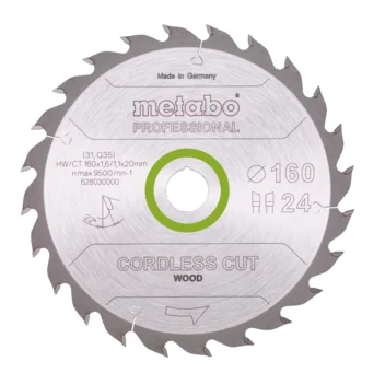 Metabo Hoja de sierra "cordless cut wood - professional", 160x20 (16), Z24 WZ 22° (628030000) · 628030000
