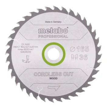 Metabo Hoja de sierra "cordless cut wood - professional", 165x20 Z36 DI 15° (628295000) · 628295000