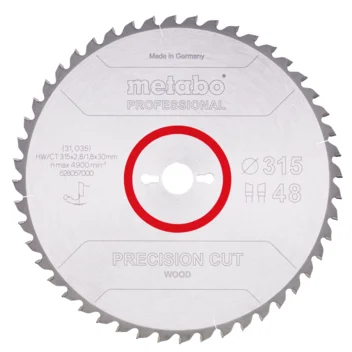 Metabo Hoja de sierra "precision cut wood - professional", 315x30, D48 DI 0° (628057000) · 628057000