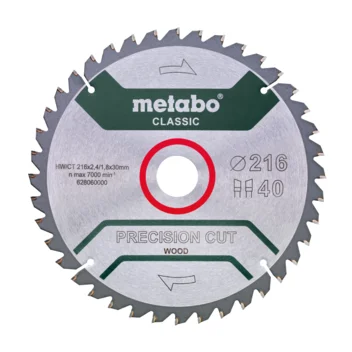 Metabo Hoja de sierra "precision cut wood - classic", 216x30, D40 DI 5°neg. (628060000) · 628060000
